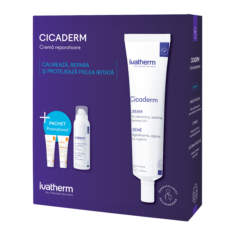 Pachet Cicaderm crema 40 ml + Apa Termala Herculane 100 ml + mostre, Ivatherm