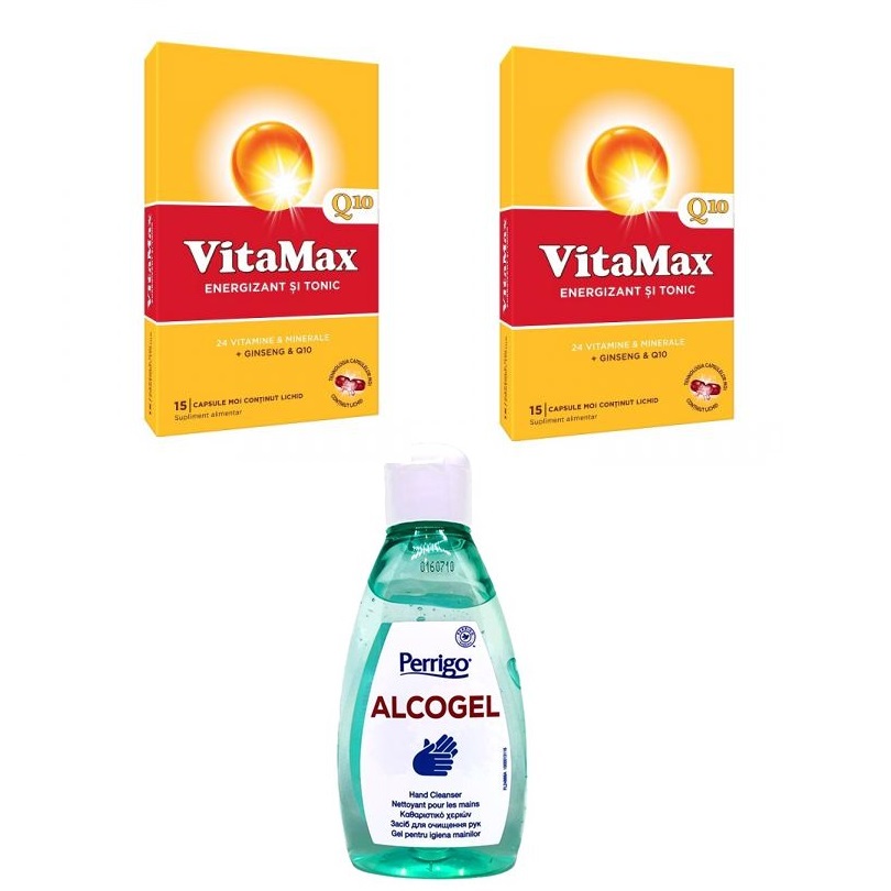 Pachet Vitamax Q10, 15 + 15 capsule 40% din al doilea produs + Alcogel, 200 ml,, Perrigo