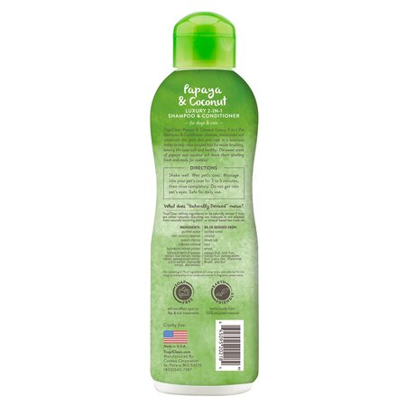 Sampon luxuriant 2 in 1 pentru câini si pisici Papaya&Coconut Grooming, 355 ml, Tropiclean 605961