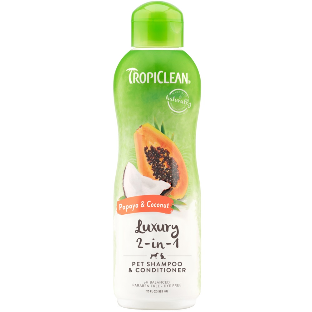 Sampon luxuriant 2 in 1 pentru câini si pisici Papaya&Coconut Grooming, 355 ml, Tropiclean