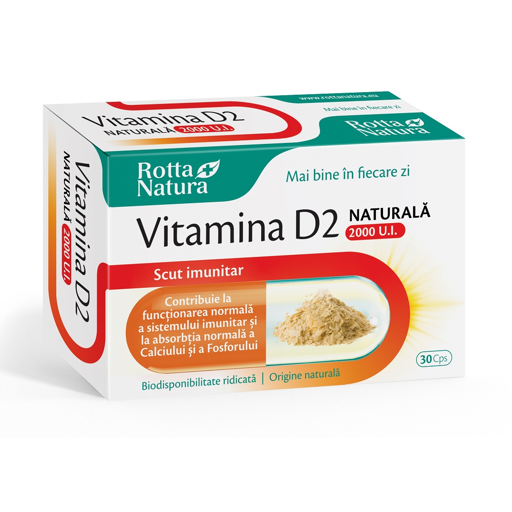 Vitamina D2 naturala, 2000 UI, 30 capsule, Rotta Natura