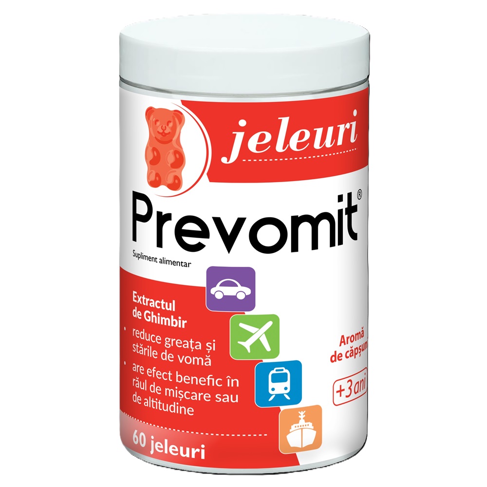 Prevomit 3+ cu aroma de capsuni, 60 jeleuri gumate, Zdrovit