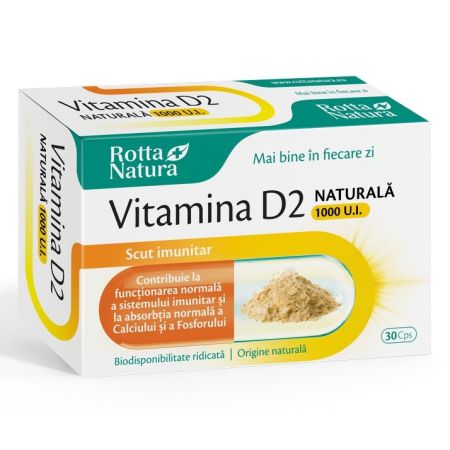 Vitamina D2 naturala, 1000 UI, 30 capsule, Rotta Natura