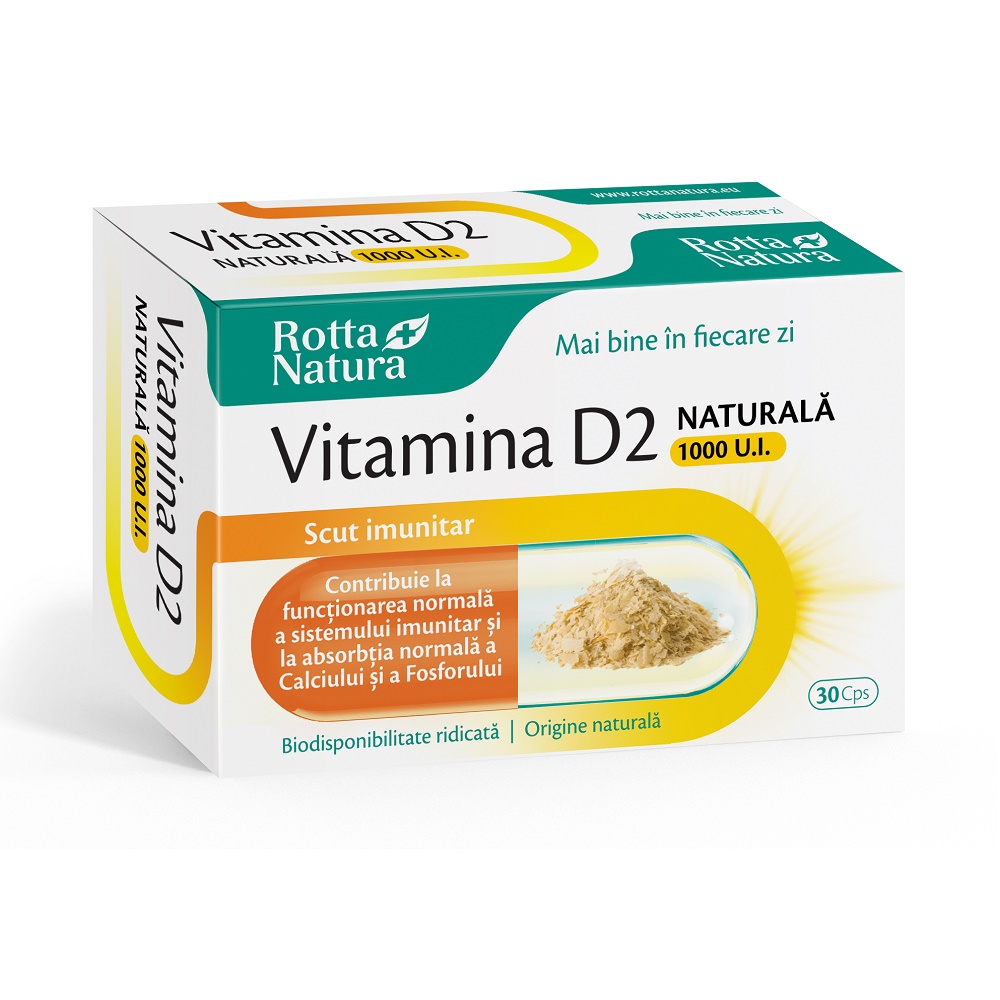 Vitamina D2 naturala 1000 U.I, 30 capsule, Rotta Natura