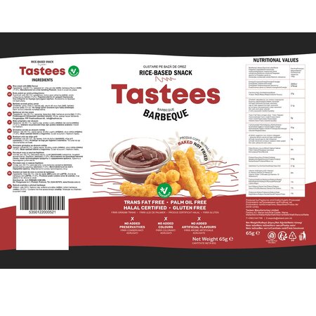 Snack din orez cu aroma de Barbeque, 65 g, Tastees 606938