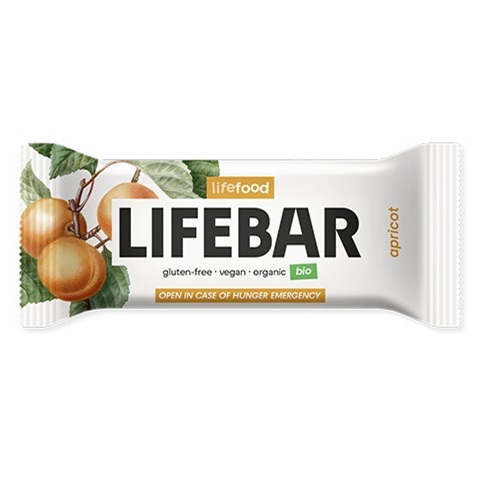 Baton raw bio fara gluten cu caise, 40 g, Lifebar