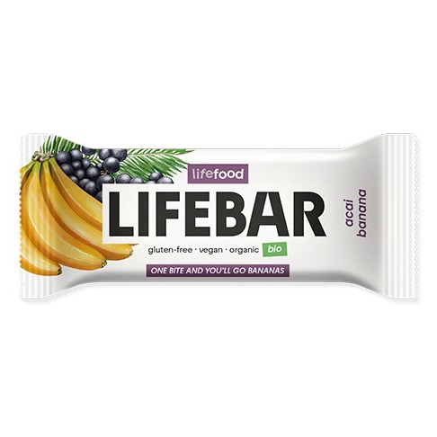 Baton raw bio fara gluten cu acai si banane, 40 g, Lifebar