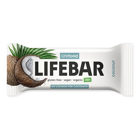 Baton raw bio fara gluten cu cocos, 40 g, Lifebar