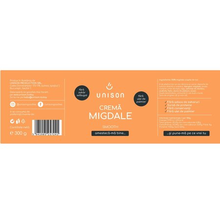 Crema de migdale fara gluten, 300 g, Unison 607932