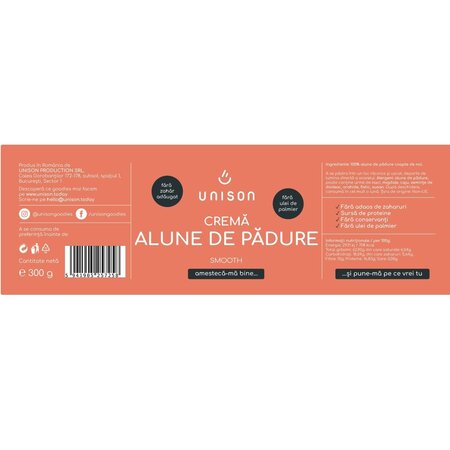 Crema de alune de padure fara gluten, 300 g, Unison 607920