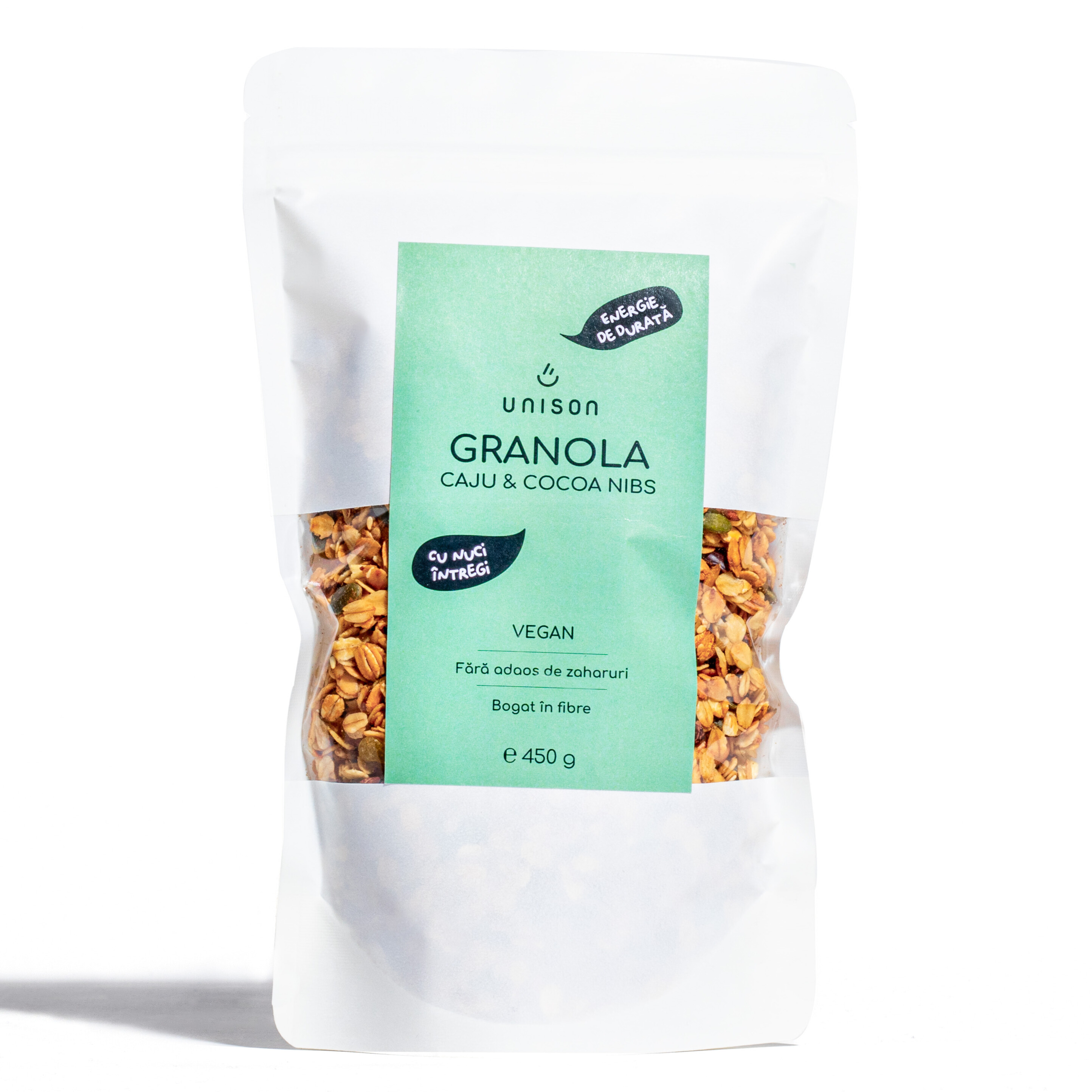 Granola cu caju si fulgi de cacao, 450 g, Unison