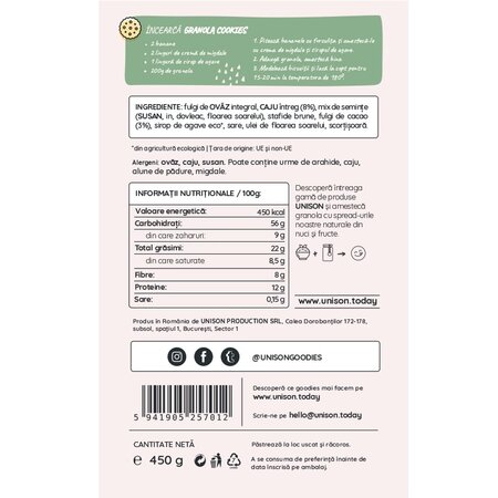 Granola cu caju si fulgi de cacao, 450 g, Unison 607968