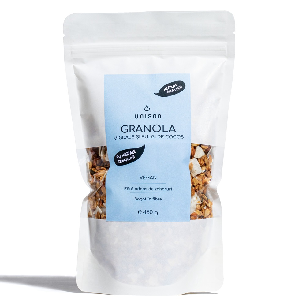 Granola cu migdale si fulgi de cocos, 450 g, Unison