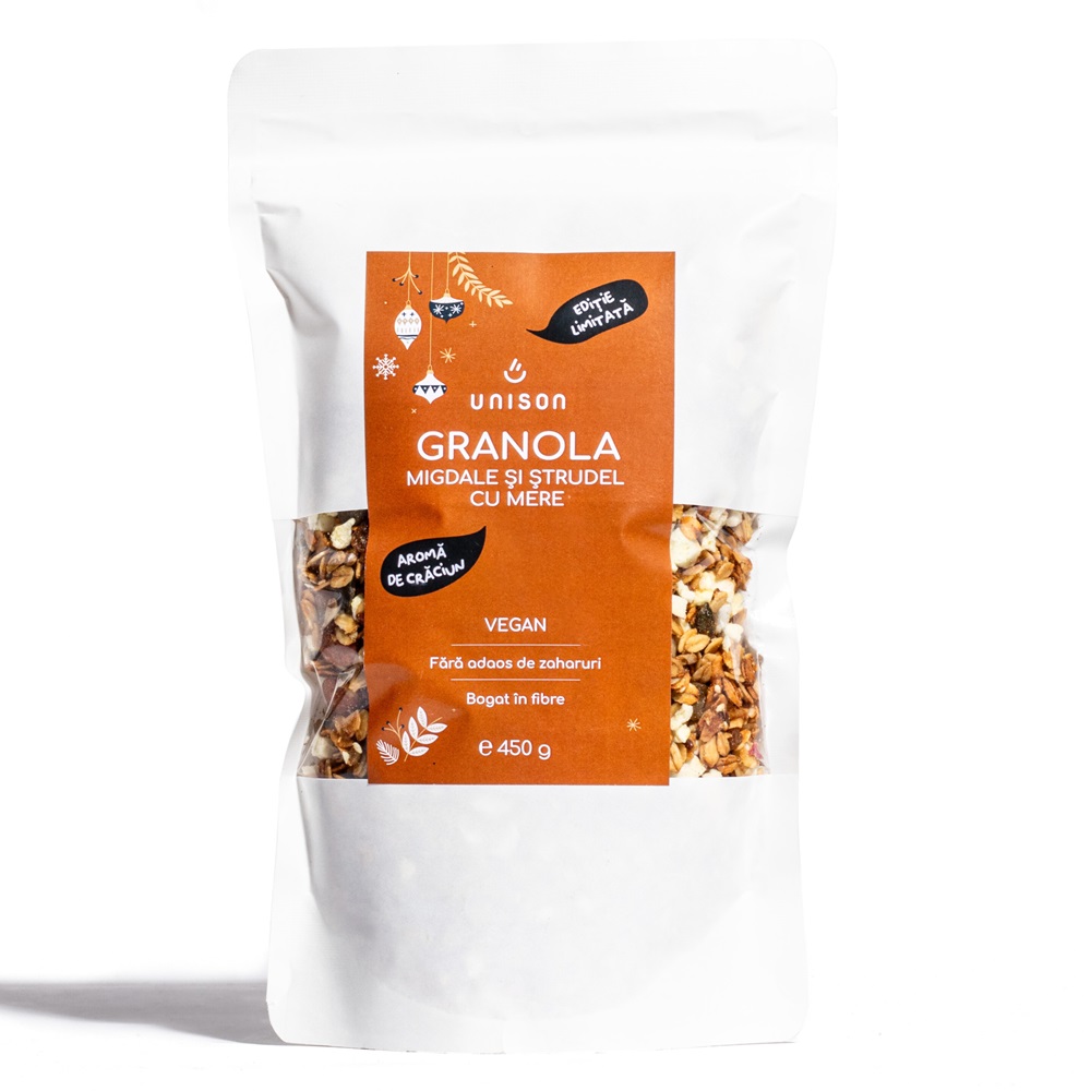 Granola cu migdale si strudel cu mere, 450 g, Unison