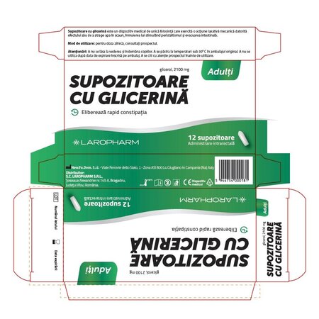 Supozitoare cu glicerina pentru adulti Greenlax, 12 bucati, Laropharm 705327