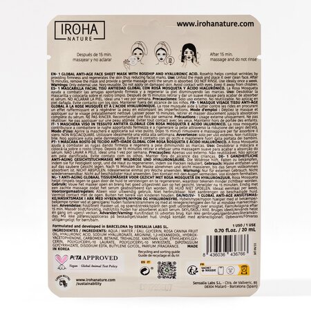 Masca anti-imbatranire pentru fata RoseHip & Hyaluronic, 20 ml, Iroha 608177