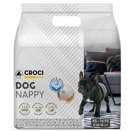 Scutece pentru caini XS, 1-2 kg, 18-23 cm Dog Nappy, 14 bucati, Croci