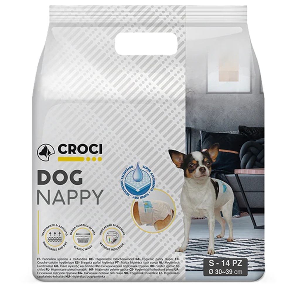 Scutece pentru caini Dog Nappy, SM (30-39 cm), 14 bucati, Croci