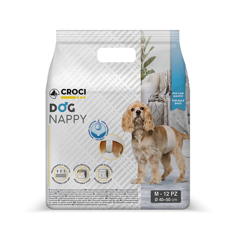 Scutece incontineta urinara pentru caini MD, 40-50 cm Dog Nappy, 12 bucati, Croci