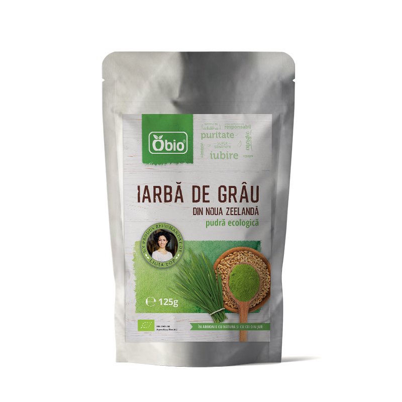 Iarba de grau pulbere eco, 125 g, Obio