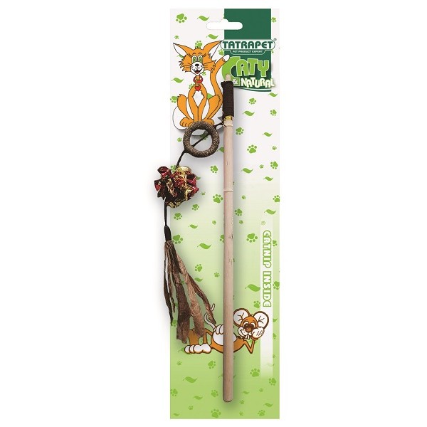 Jucarie pentru pisici undita cu inel si glob 50 cm Caty Natural, 1 bucata, Tatrapet