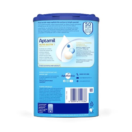 Lapte praf 0-6 luni Nutri-Biotik 1, 800 g, Aptamil 708422
