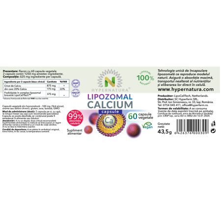 Lipozomal Calcium, 60 capsule vegetale, Hypernatura 703810