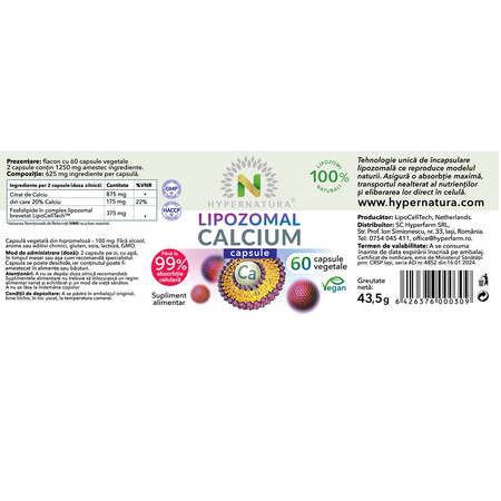 Lipozomal Calcium, 60 capsule vegetale, Hypernatura 703810