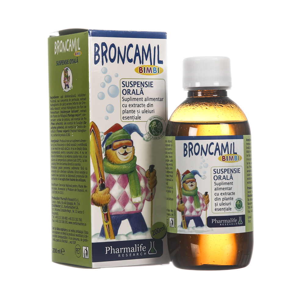 Broncamil Bimbi suspensie orala cu extracte din plante si uleiuri esentiale, 200 ml, Pharmalife