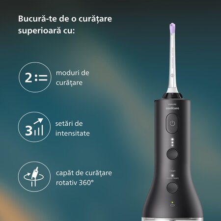 Irigator bucal portabil negru HX3826/33, 1 bucata, Philips Sonicare 732481