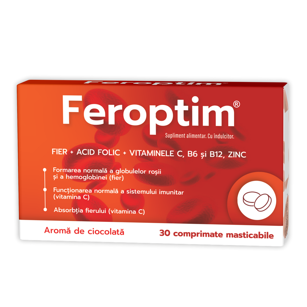 Feroptim cu aroma de ciocolata, 30 comprimate masticabile, Zdrovit