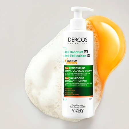 Sampon si balsam 2 in 1 antimatreata pentru scalp cu senzatie de mancarime Dercos, 390 ml, Vichy 748106