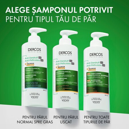Sampon si balsam 2 in 1 antimatreata pentru scalp cu senzatie de mancarime Dercos, 390 ml, Vichy 748109