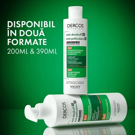 Sampon si balsam 2 in 1 anti-matreata pentru toate tipurile de par Dercos, 390 ml, Vichy 624240