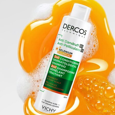 Sampon si balsam 2 in 1 antimatreata pentru scalp cu senzatie de mancarime Dercos, 200 ml, Vichy 748118