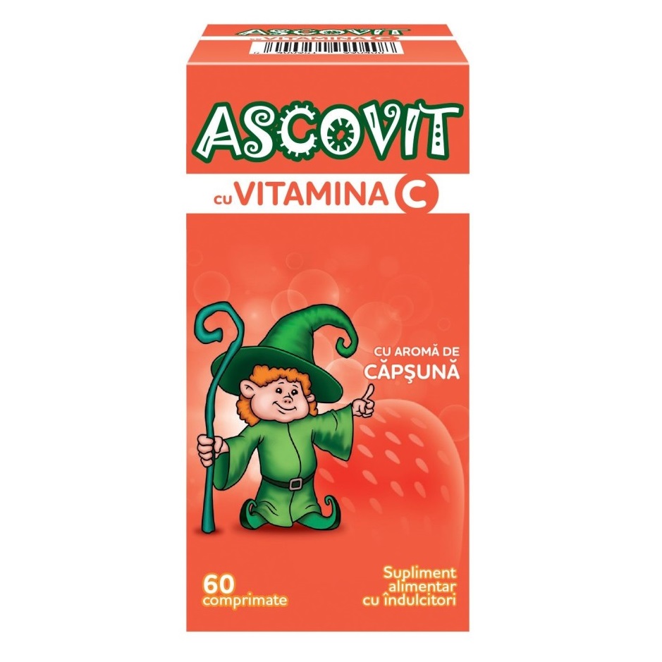 Pachet Ascovit cu Vitamina C cu aroma de capsuni 100 mg, 60 comprimate, Perrigo