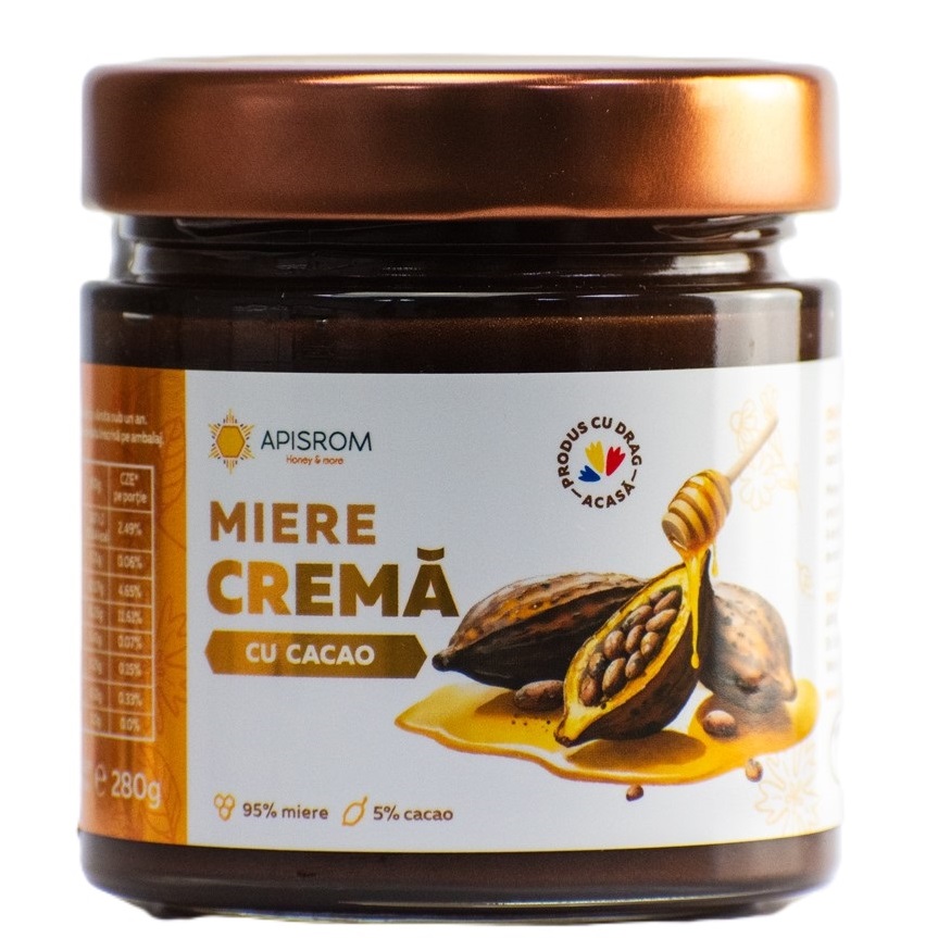 Miere crema cu cacao, 280 g, Apisrom