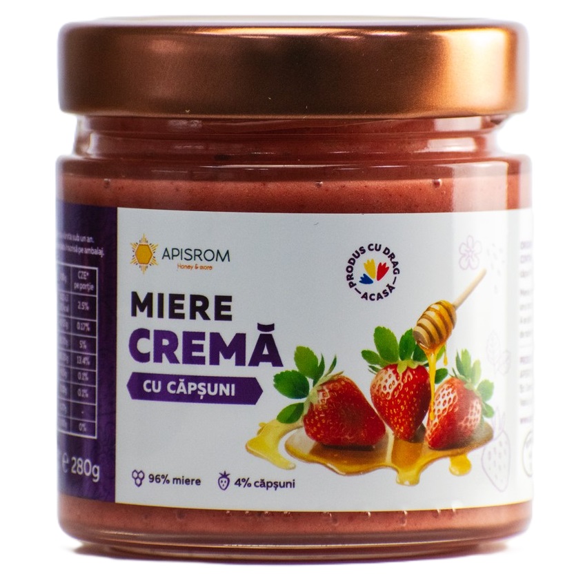 Miere crema cu capșuni, 280 g, Apisrom