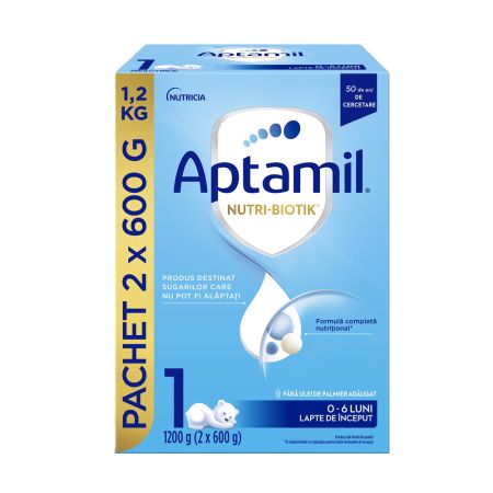 Pachet lapte praf Nutri-Biotik 1 POF, 2 x 600 g, Aptamil