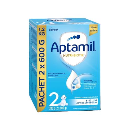 Pachet lapte praf Nutri-Biotik 2 POF, 2 x 600 g, Aptamil 708499