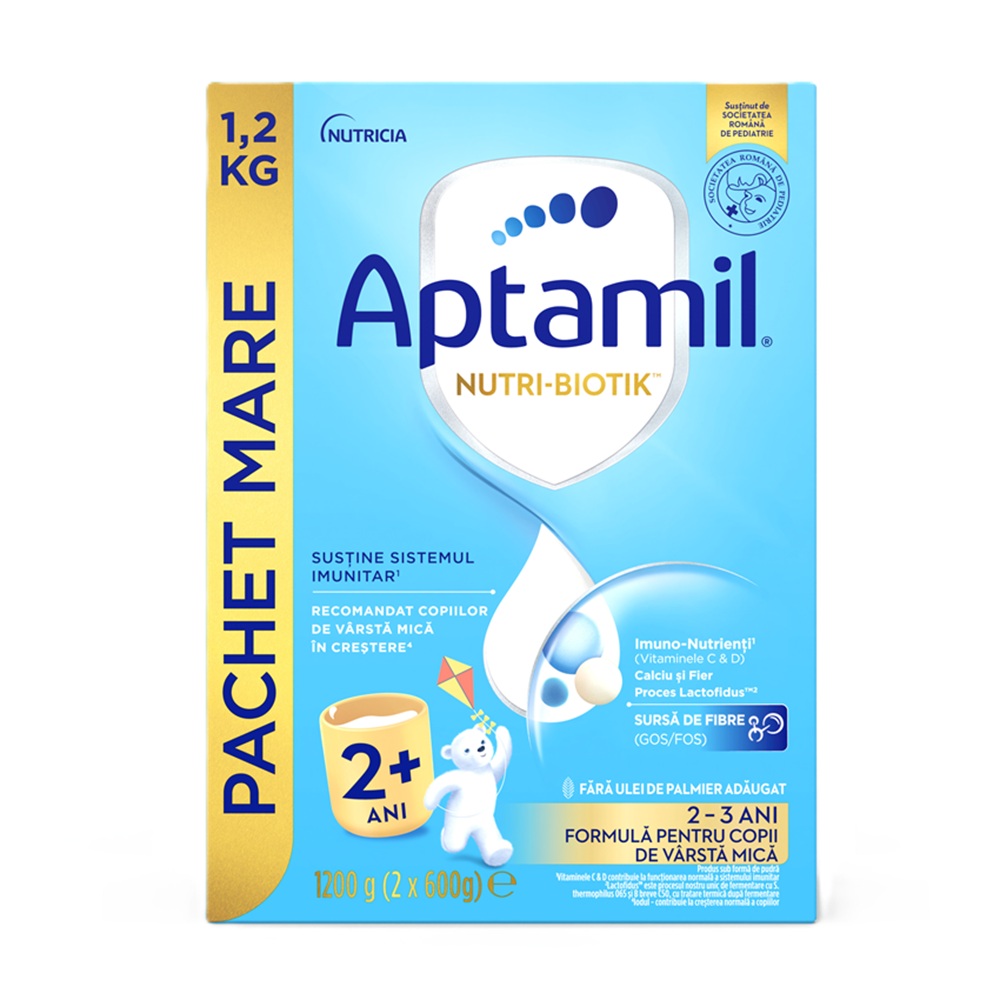 Pachet lapte praf Junior 2+ Nutri-Biotik, 2 x 600 g, Aptamil