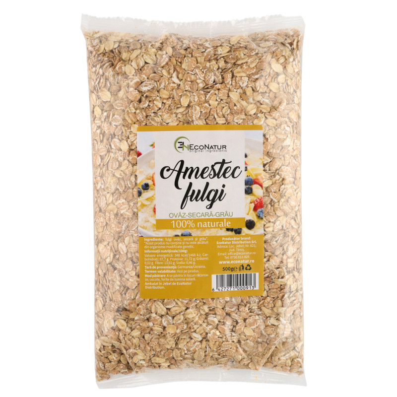 Amestec de fulgi de ovaz, secara si grau, 500 g, Econatur