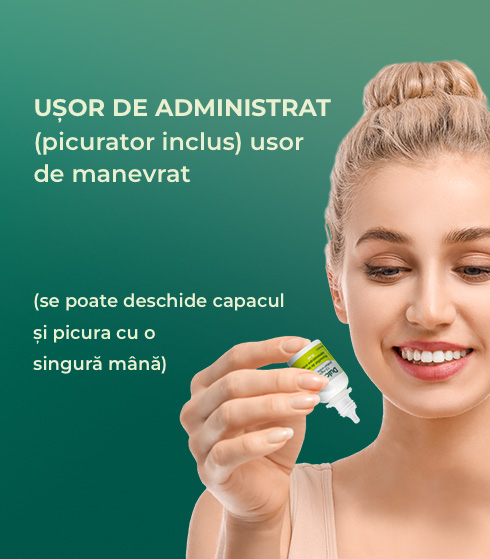 Ușor de administrat, (picurator inclus) usor de manevrat (se poate deschide capacul și picura cu o singură m&acirc;nă)