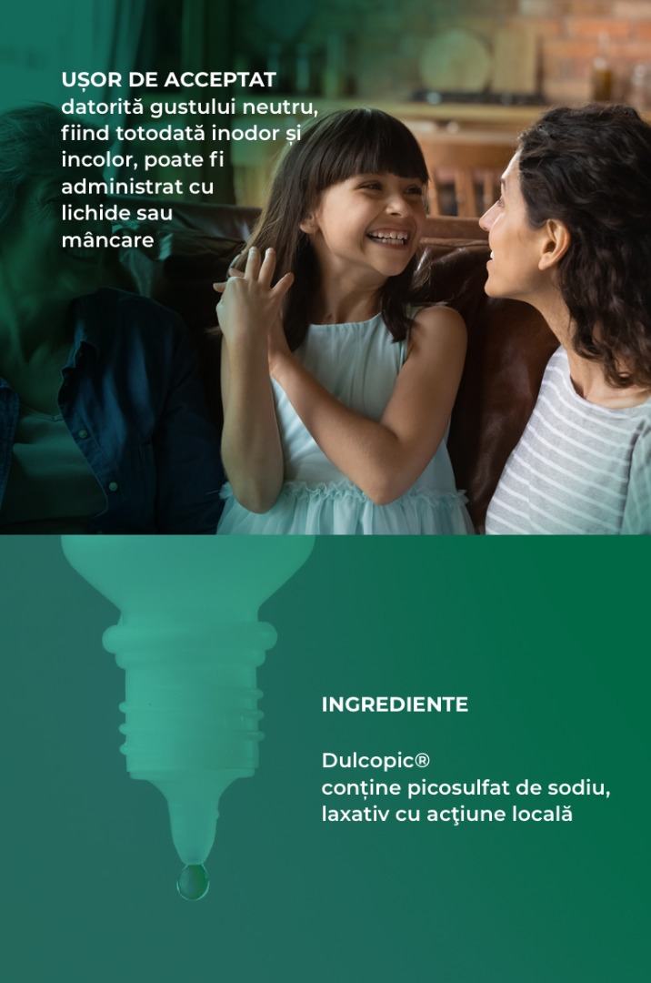 INGREDIENTE: Dulcopic&reg; conține picosulfat de sodiu, laxativ cu acţiune locală