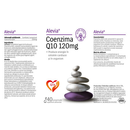 Pachet Coenzima Q10 120 mg, 40 capsule + Ginkana circulatie, 30 capsule, Alevia 611971
