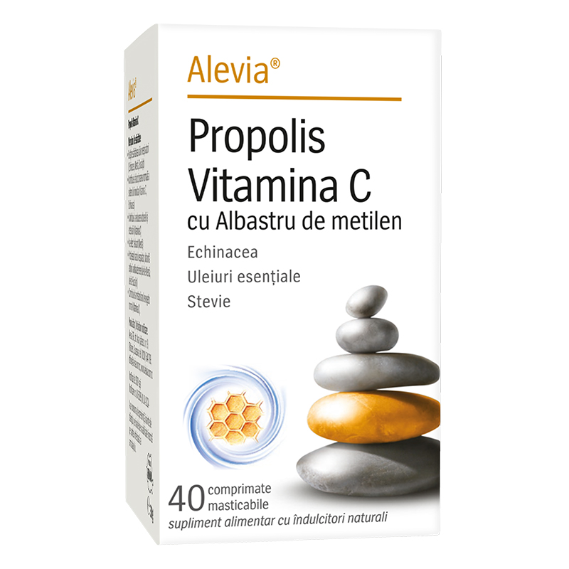 Propolis vitamina C cu albastru de metilen, 40 comprimate masticabile, Alevia