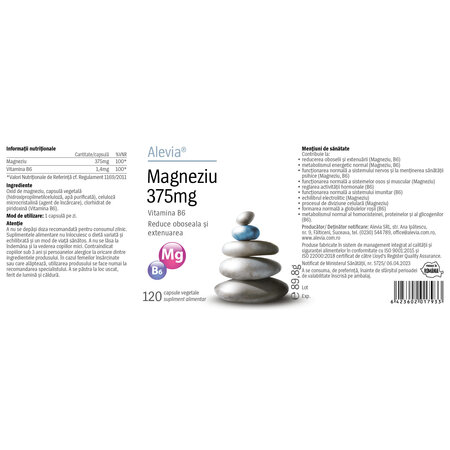 Magneziu 375mg B6, 120 capsule, Alevia 611986