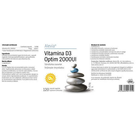 Vitamina D3 Optim, 2000 UI, 120 capsule vegetale, Alevia 611991