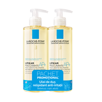 Pachet Ulei de dus relipidant pentru pielea uscata cu tendinta atopica Lipikar AP+, 2 x 400ml, La Roche Posay