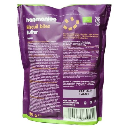 Biscuiti eco crocanti cu faina de alac si unt Bites, 80 g, Harmonica 612322